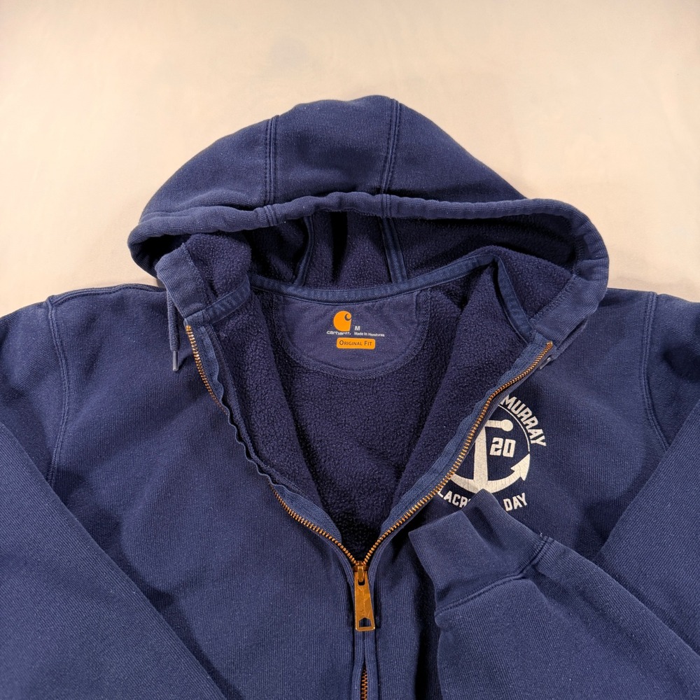 Carhartt Full Zip Hoodie Mens Medium Blue Timothy Murray Lacrosse Day K122-472 - Picture 2 of 9